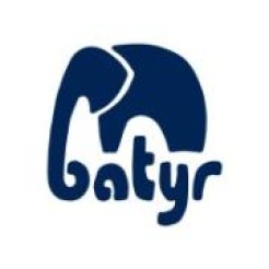 Blue elephant with trunk spelling BATYR