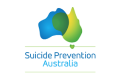 Blue and green image making shape of  Australia and text "Suicide Prevention Australia"